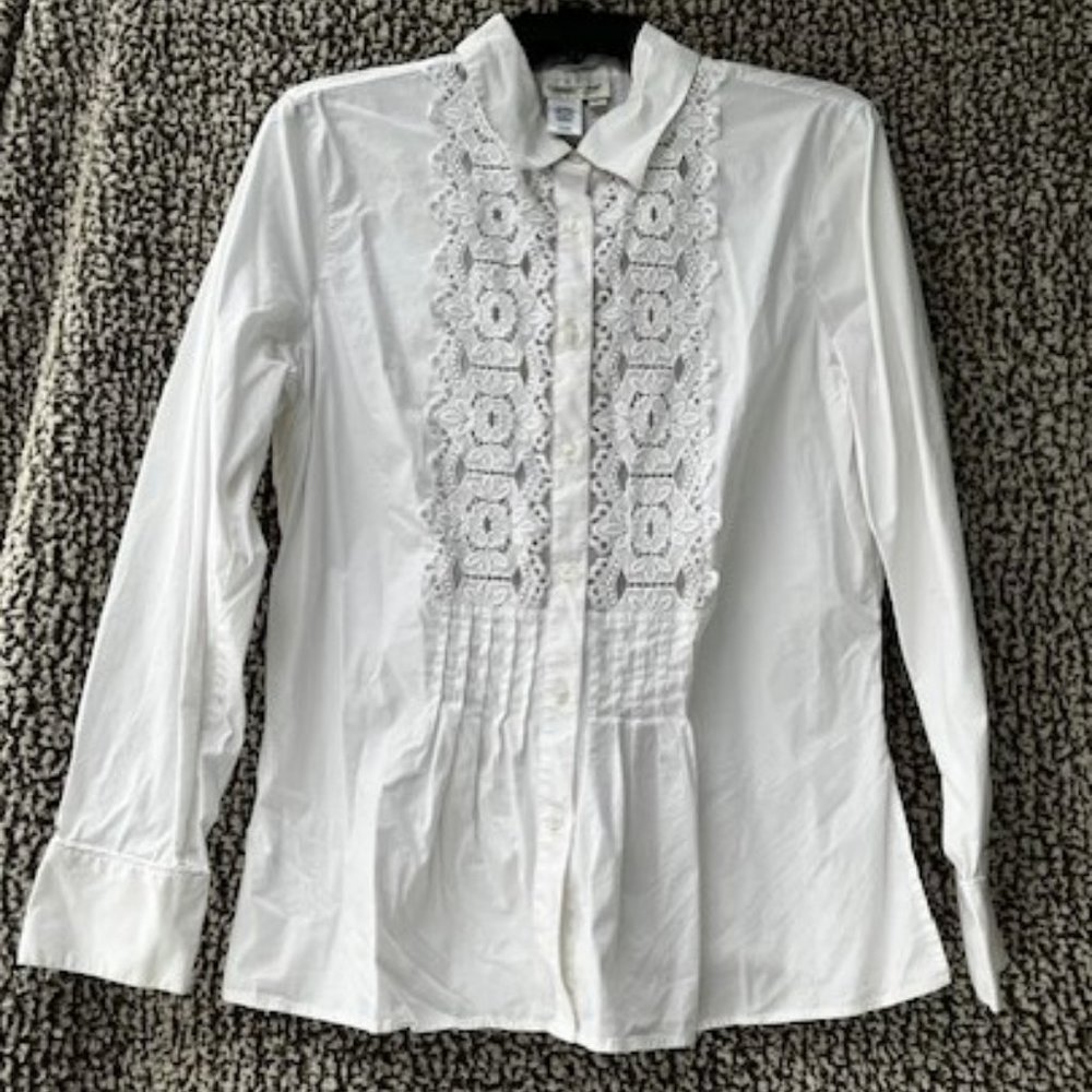 Coldwater Creek White Lace-Front Button Shirt